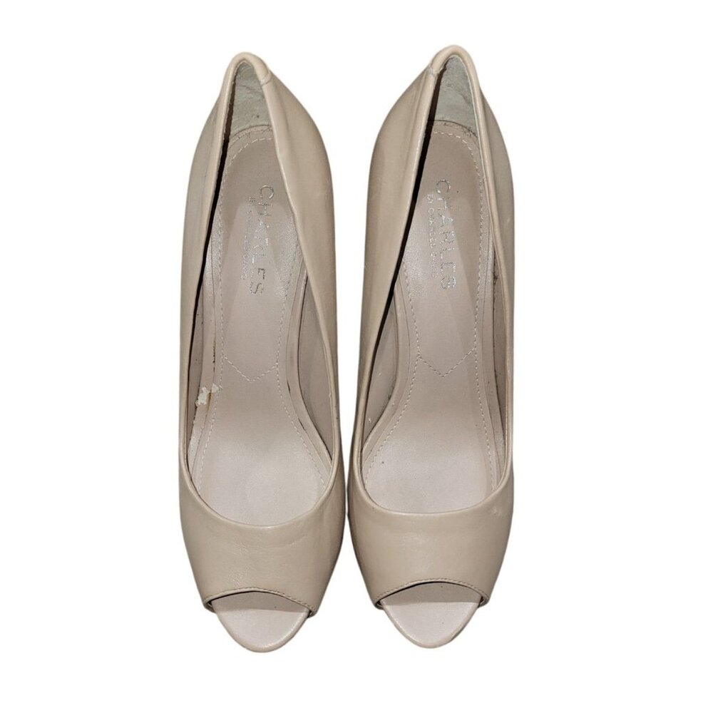 Charles By Charles David Peep Toe Beige Patent Leather Heels Size 8 - Picture 2 of 10